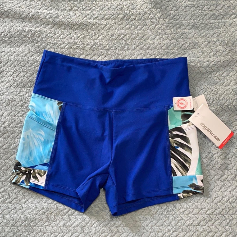 NWT Marika size M blue and floral workout shorts